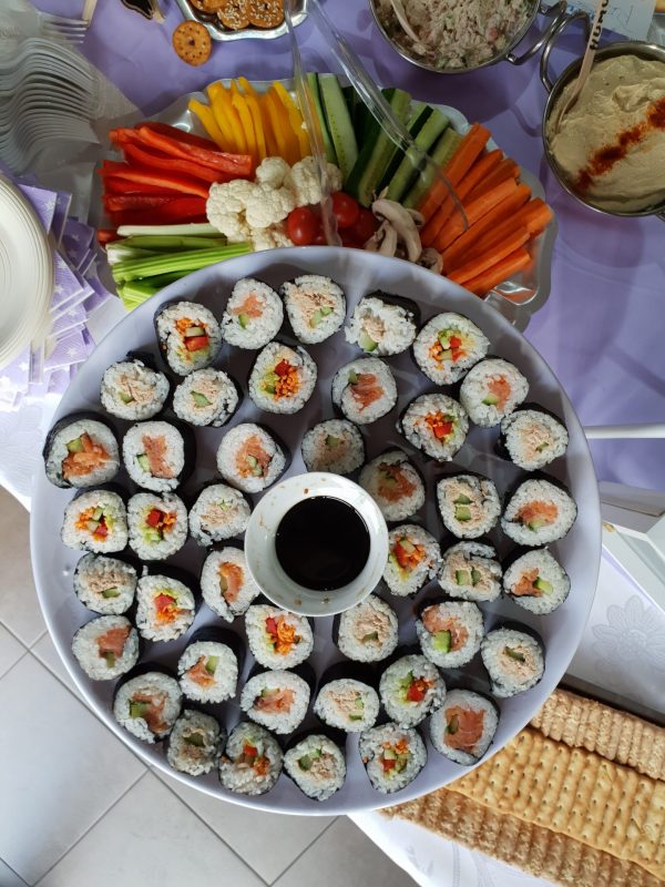 Kosher sushi platter with vegetables