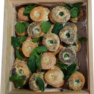 A platter of kosher bagels catered for by Nifla Kosher catering